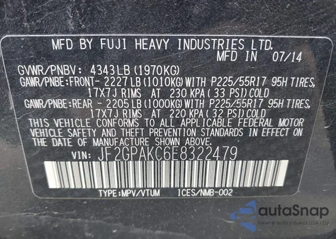 2014 Subaru Xv Crosstrek 2.0I Limited from USA, damaged, VIN JF2GPAKC6E8322479